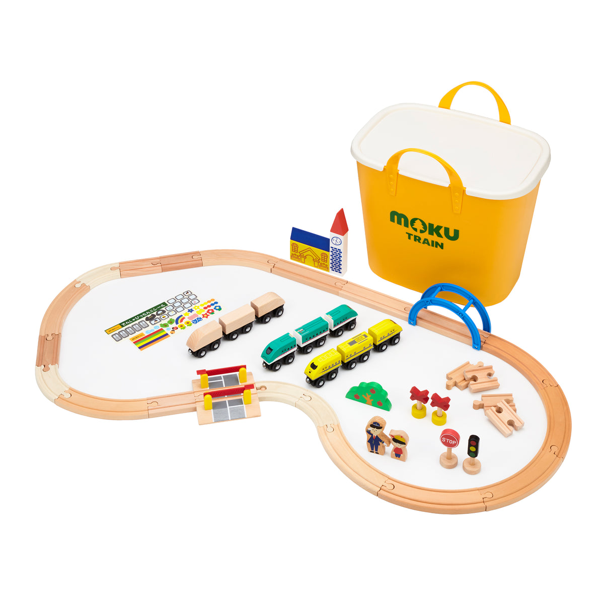 moku TRAIN 木製電車とレールセット(スタックストーお片付けBOX